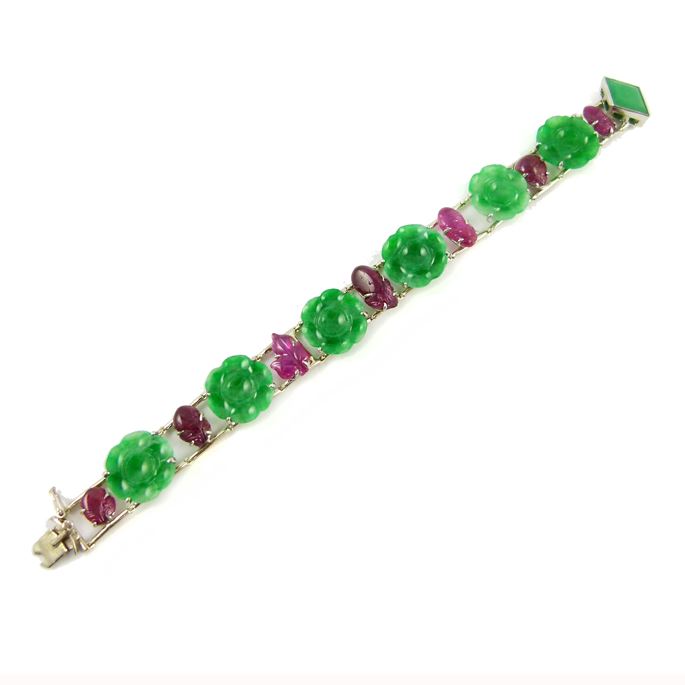 Jade panel and carved ruby bracelet, | MasterArt
